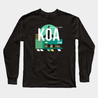 Kona (KOA) Hawaii Airport // Retro Sunset Baggage Tag Long Sleeve T-Shirt